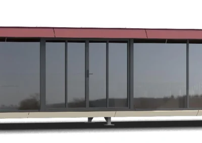 BAUSTADT WA90 capsule house front side view modular prefab unit