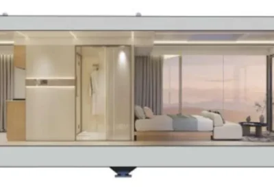 Wide interior layout of BAUSTADT G50 modular capsule house living space