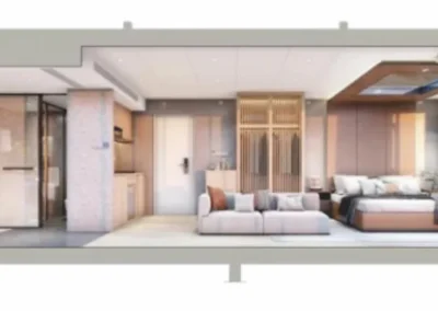 BAUSTADT A50 capsule house modern interior living space with minimalist design