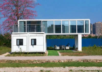 BAUSTADT Apple Cabin Model D1 front exterior view with full height glass panels