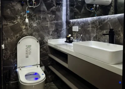 BAUSTADT Capsule House D8 modern bathroom interior with compact layout